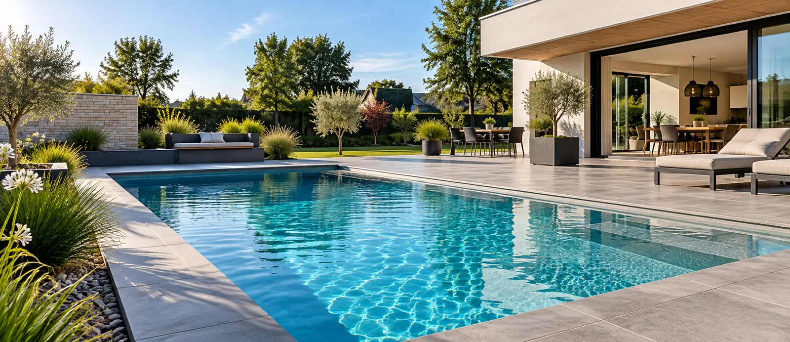 Piscine à l'eau claire équipée d'un traitement automatique